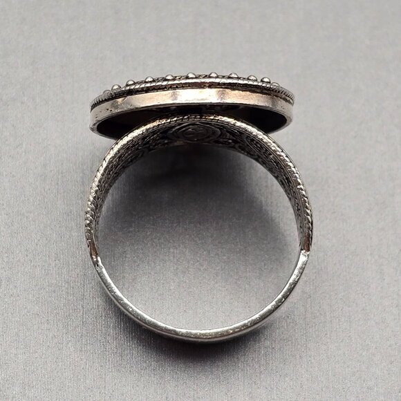 DGS Sterling Silver Ornate Filigree Signet Ring Size 10 Round Front 8.17g Turkey - Picture 3 of 10